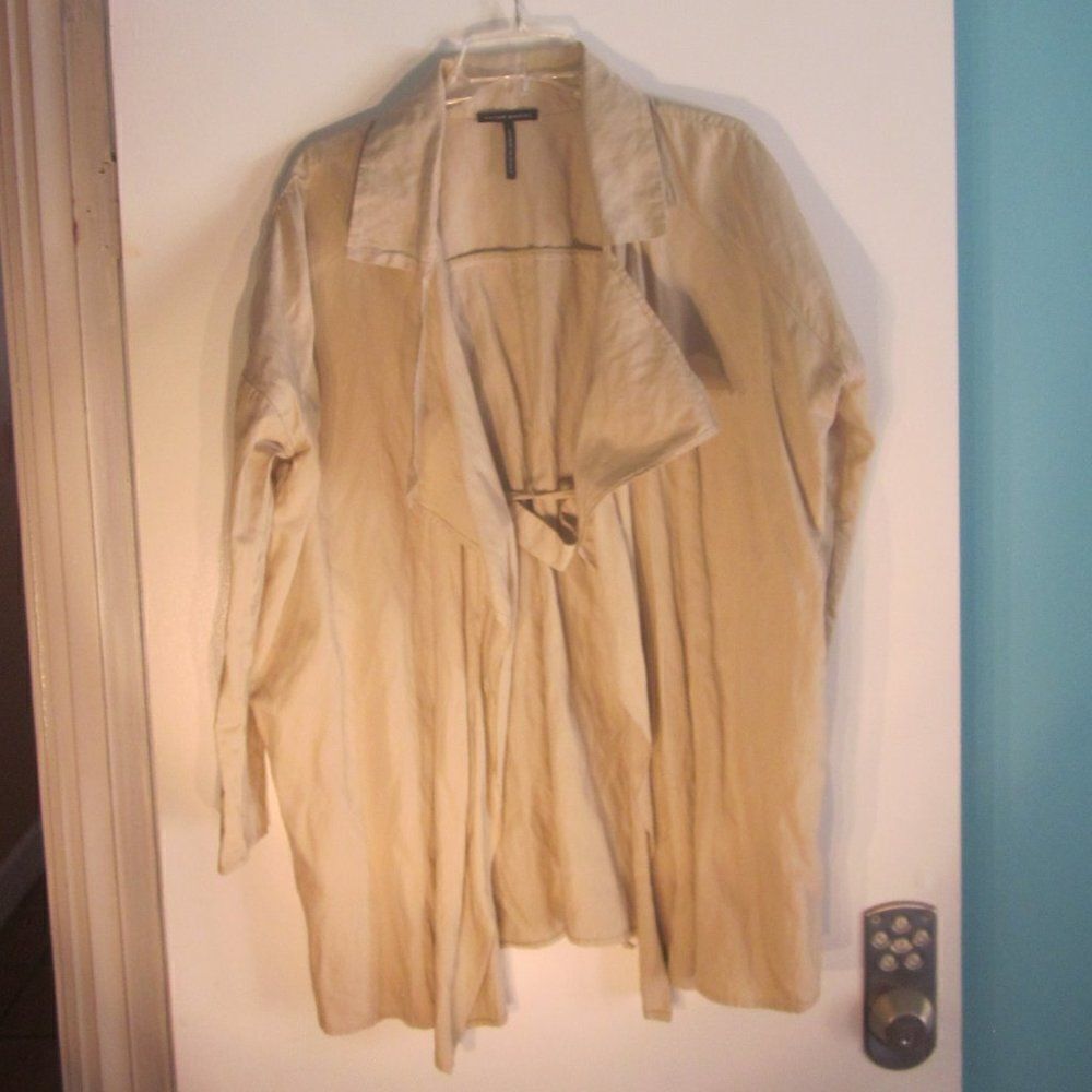 Sarah Pacini Designer Cardigan Womens Size S Tan Tie Back Open Front Coat Jacket
